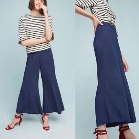 Revolve Anthropologie Maeve Canna Navy Blue Wide-Leg Pant - Picture 2 of 9
